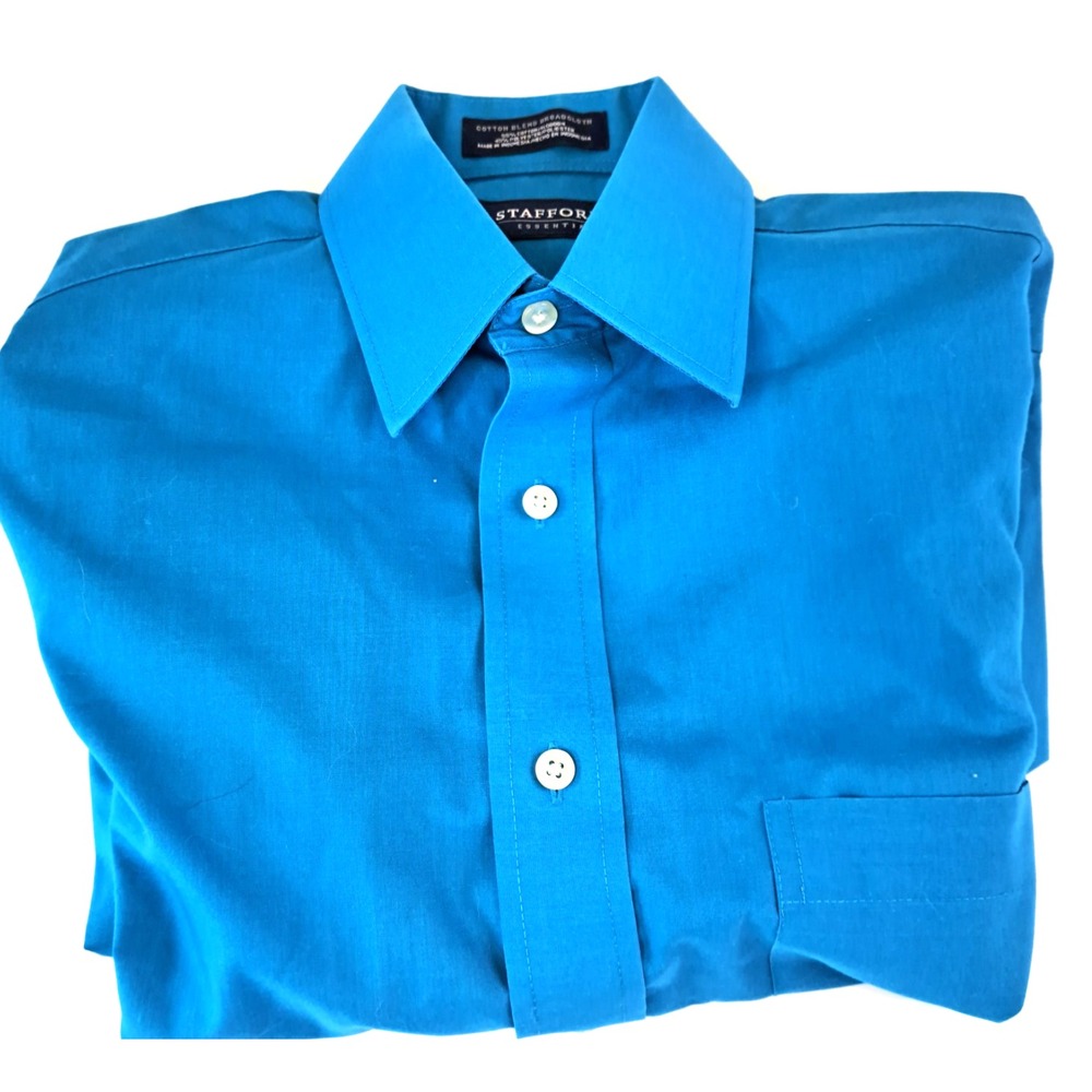 Stafford Essentials Button Down Shirt Men's S 14 1/2 32-33‎ Turquoise Preppy